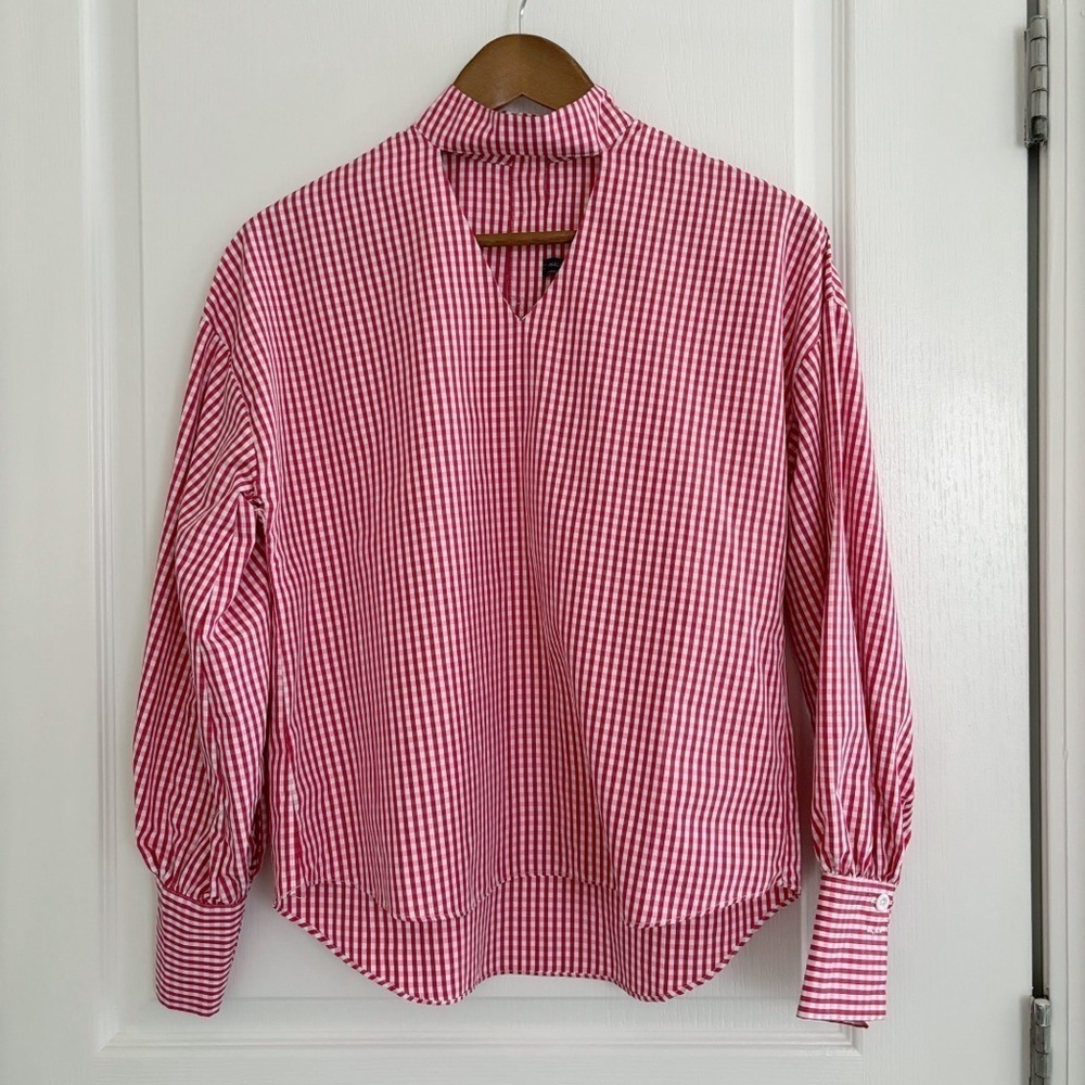 Haute Rogue Red Gingham Keyhole Shirt Small Preppy